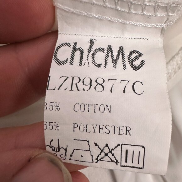 ChicMe White Long Sleeve Blouse With Lace Trim & Button Closure Size L - Picture 6 of 7